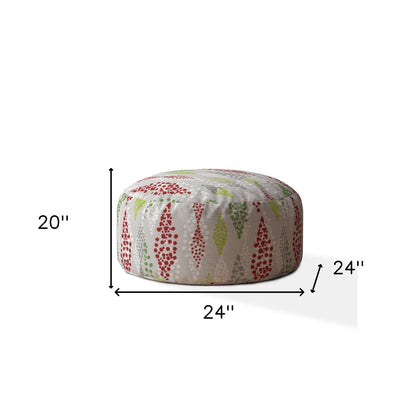 Pouf rond à pois en coton ivoire de 24 po