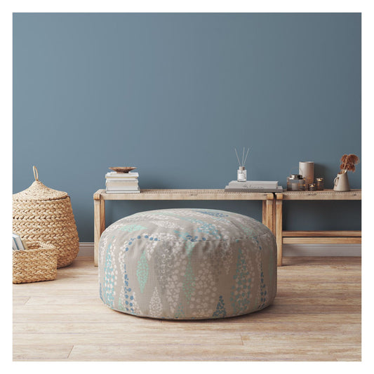 Pouf ottoman rond à pois en toile ivoire de 24 po