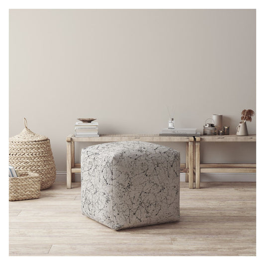 Pouf ottoman abstrait en coton beige de 17 po