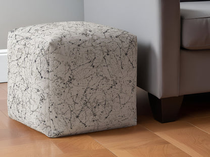 Pouf ottoman abstrait en coton beige de 17 po