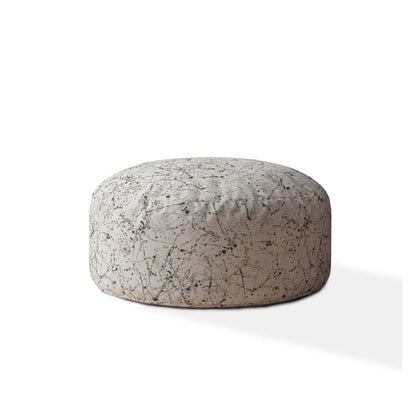 Pouf rond abstrait en coton beige de 24 po