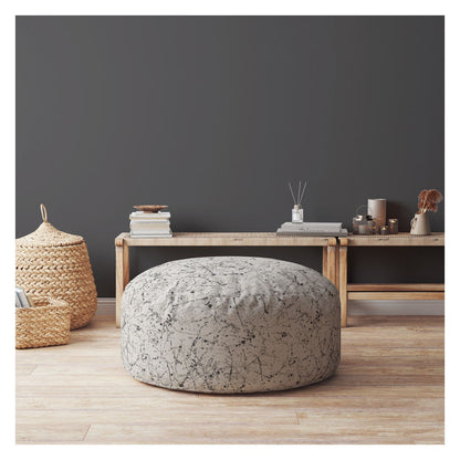 Pouf rond abstrait en coton beige de 24 po