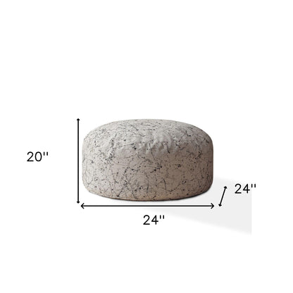 Pouf rond abstrait en coton beige de 24 po