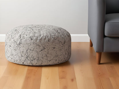 Pouf rond abstrait en coton beige de 24 po