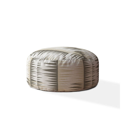 Pouf rond à chevrons en coton beige de 24 po