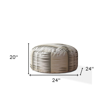 Pouf rond à chevrons en coton beige de 24 po