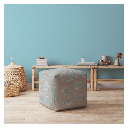 Pouf ottoman en toile bleue à imprimé animalier de 17 po