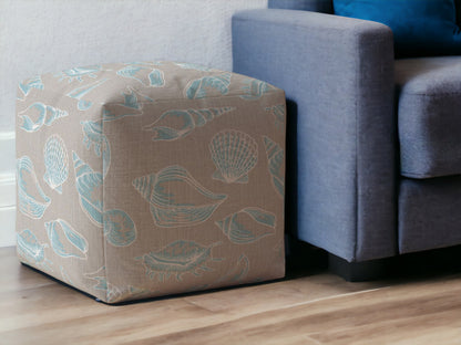 Pouf ottoman en toile bleue à imprimé animalier de 17 po