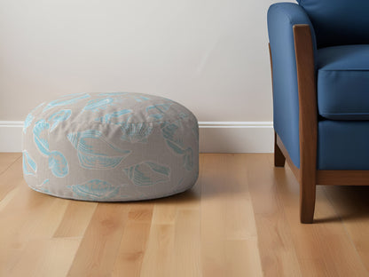 Pouf rond en toile bleue à imprimé animal de 24 po