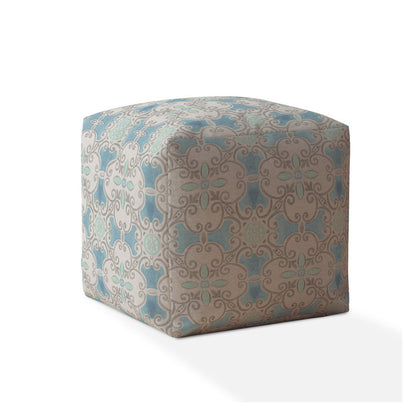 Pouf ottoman en coton bleu Ikat de 17 po