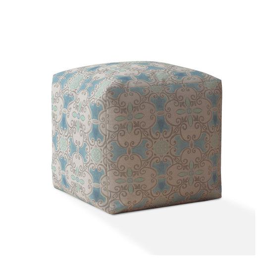 Pouf ottoman en coton bleu Ikat de 17 po