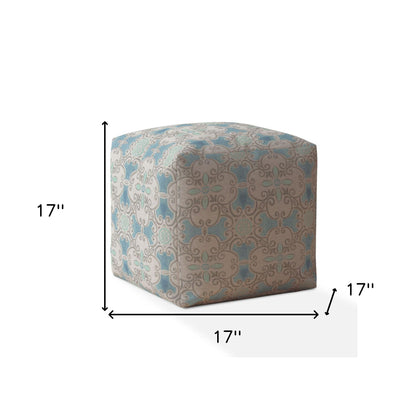 Pouf ottoman en coton bleu Ikat de 17 po