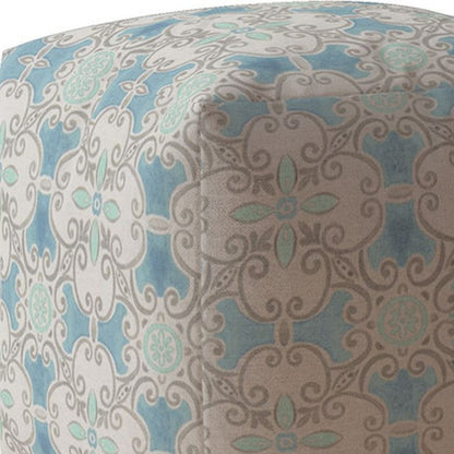 Pouf ottoman en coton bleu Ikat de 17 po