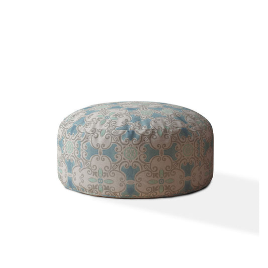 Pouf rond en coton bleu Ikat de 24 po