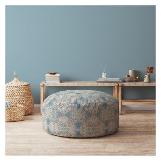 Pouf rond en coton bleu Ikat de 24 po