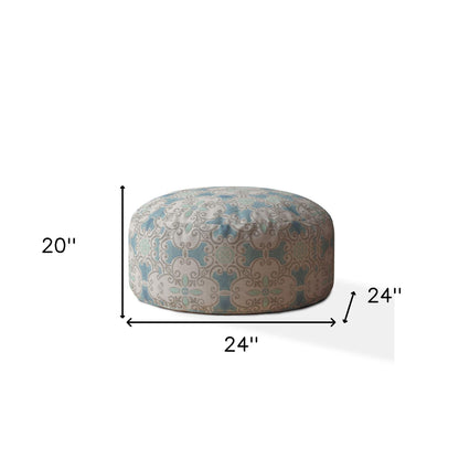 Pouf rond en coton bleu Ikat de 24 po