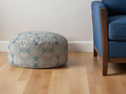 Pouf rond en coton bleu Ikat de 24 po