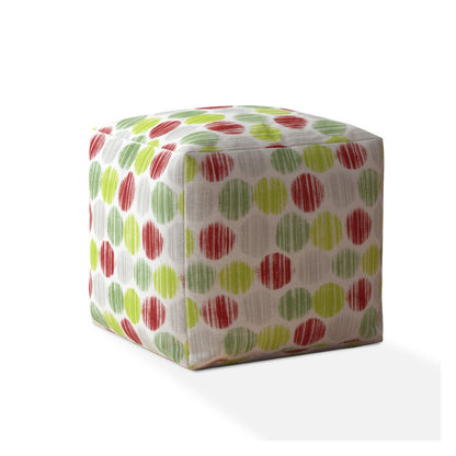 Pouf ottoman à pois en coton vert et blanc de 17 po