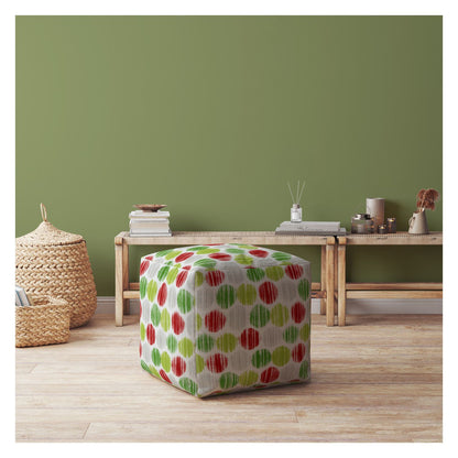 Pouf ottoman à pois en coton vert et blanc de 17 po