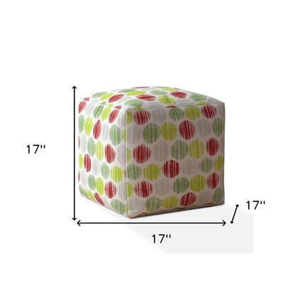 Pouf ottoman à pois en coton vert et blanc de 17 po