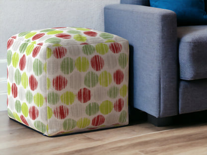 Pouf ottoman à pois en coton vert et blanc de 17 po