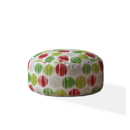 Pouf rond à pois en coton vert et blanc de 24 po