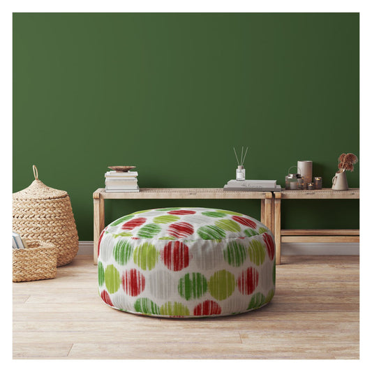 Pouf rond à pois en coton vert et blanc de 24 po