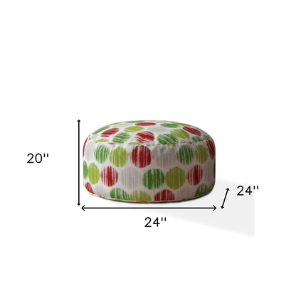 Pouf rond à pois en coton vert et blanc de 24 po