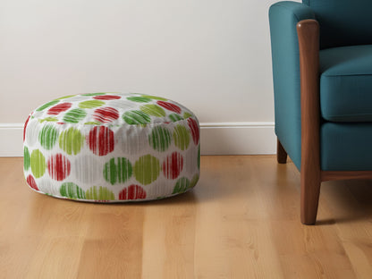 Pouf rond à pois en coton vert et blanc de 24 po