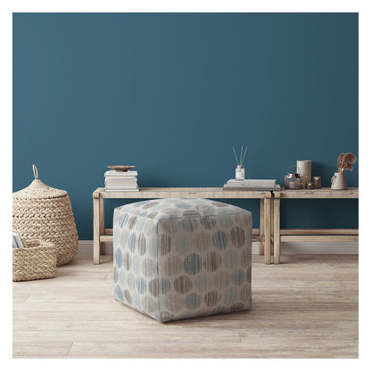 Pouf ottoman en coton bleu à pois de 17 po