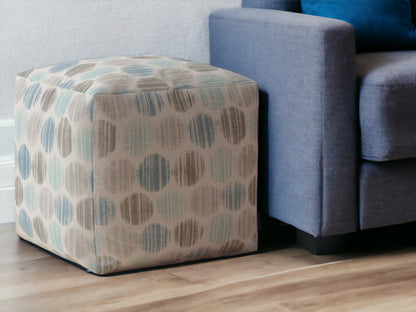 Pouf ottoman en coton bleu à pois de 17 po