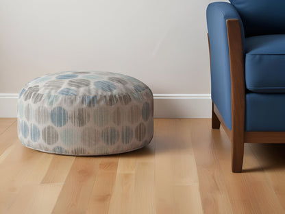 Pouf rond à pois en coton bleu de 24 po