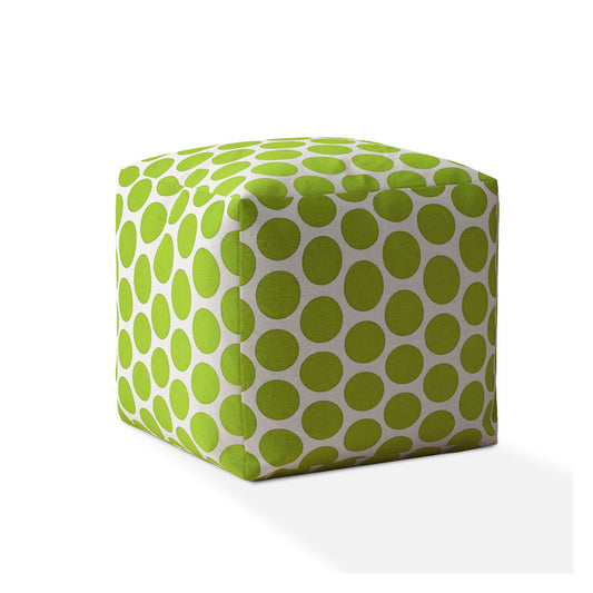 Pouf ottoman à pois en coton vert et blanc de 17 po