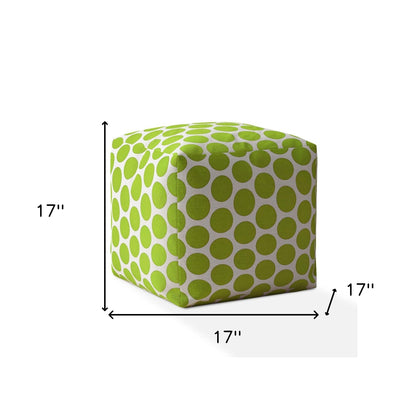 Pouf ottoman à pois en coton vert et blanc de 17 po