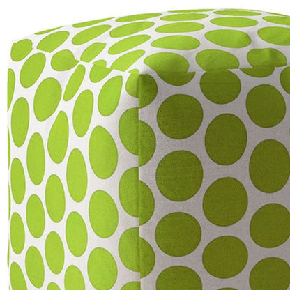 Pouf ottoman à pois en coton vert et blanc de 17 po