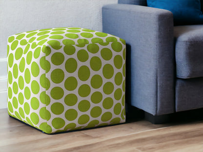 Pouf ottoman à pois en coton vert et blanc de 17 po