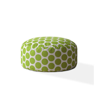 Pouf rond à pois en coton vert et blanc de 24 po