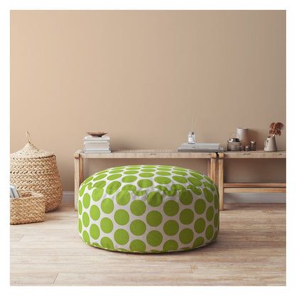 Pouf rond à pois en coton vert et blanc de 24 po