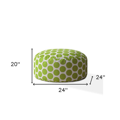 Pouf rond à pois en coton vert et blanc de 24 po