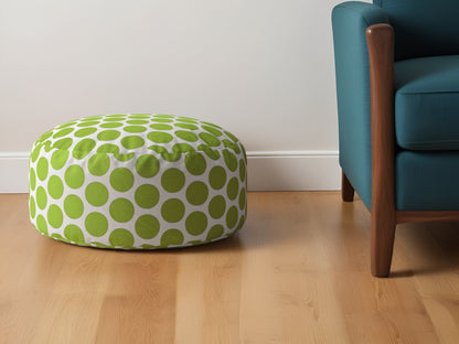 Pouf rond à pois en coton vert et blanc de 24 po