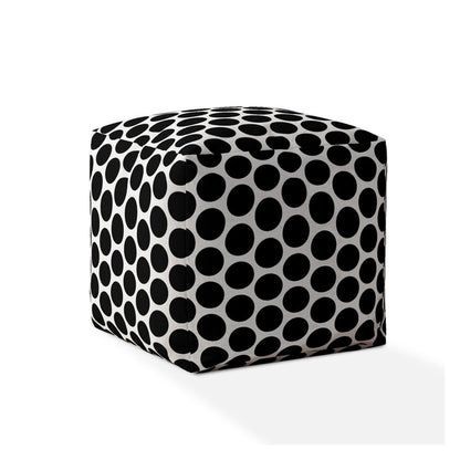 Pouf ottoman à pois en coton noir et blanc de 17 po