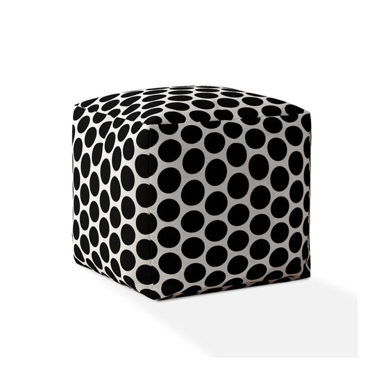 Pouf ottoman à pois en coton noir et blanc de 17 po