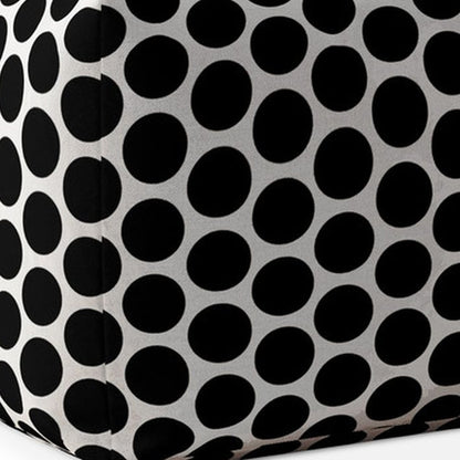 Pouf ottoman à pois en coton noir et blanc de 17 po