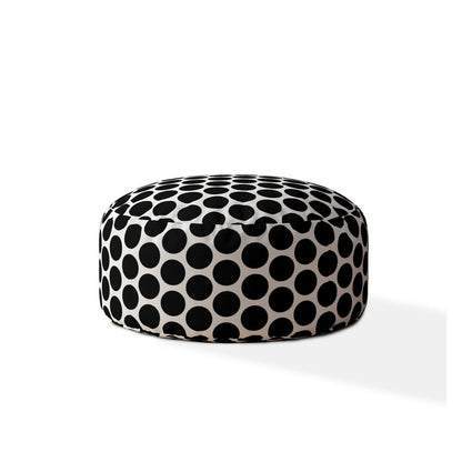 Pouf rond à pois en coton noir et blanc de 24 po