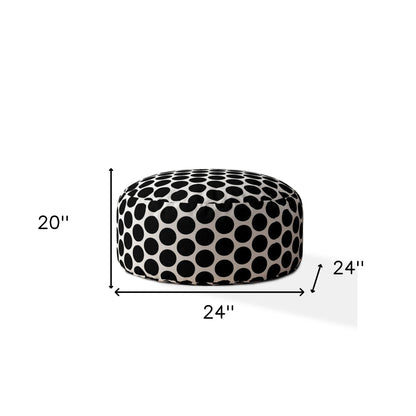 Pouf rond à pois en coton noir et blanc de 24 po