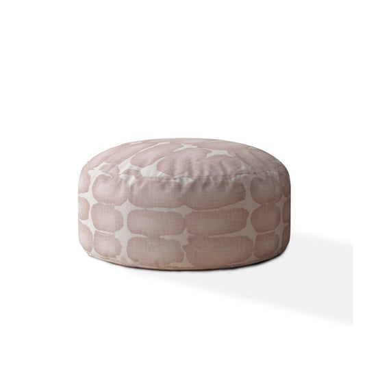 Pouf rond abstrait en toile rose et blanche de 24 po