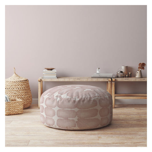 Pouf rond abstrait en toile rose et blanche de 24 po