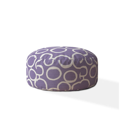 Pouf rond abstrait en coton violet et blanc de 24 po