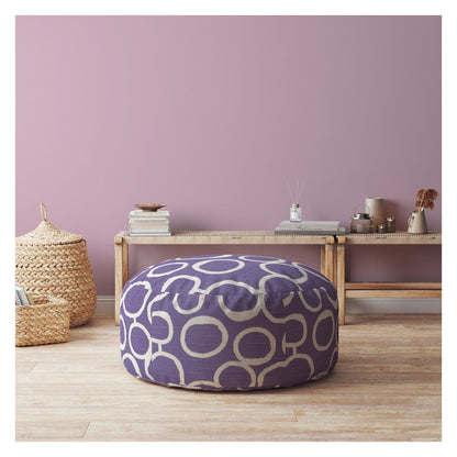 Pouf rond abstrait en coton violet et blanc de 24 po