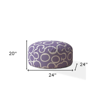 Pouf rond abstrait en coton violet et blanc de 24 po